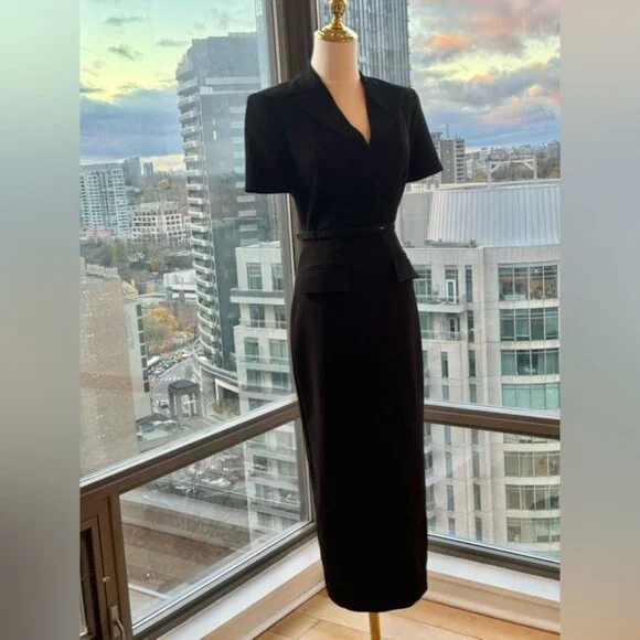 🆕 ROLAND MOURET 🧿 NWOT Belted Cady Midi Dress, Black - Sz UK 6 / US 2 - Picture 11 of 16